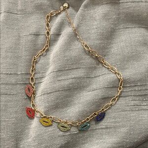Betsy Johnson Rainbow Lip Charm Gold-tone Necklace